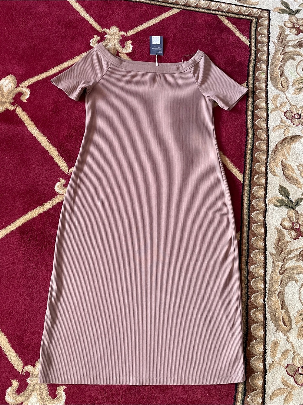 Universal Thread Ribbed Short-Sleeve Midi Dress - Beige Tan